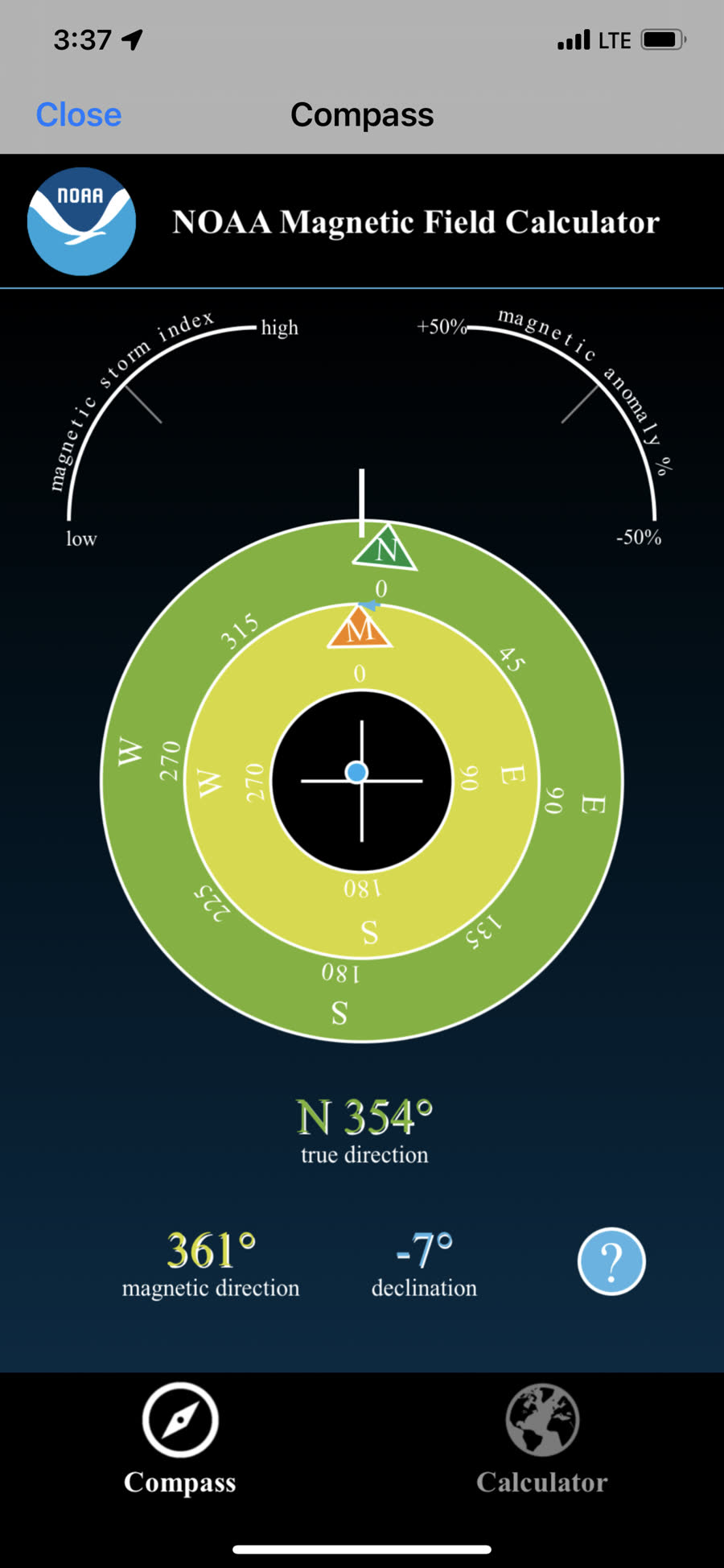 NOAA Magnetic Field Calculator compass