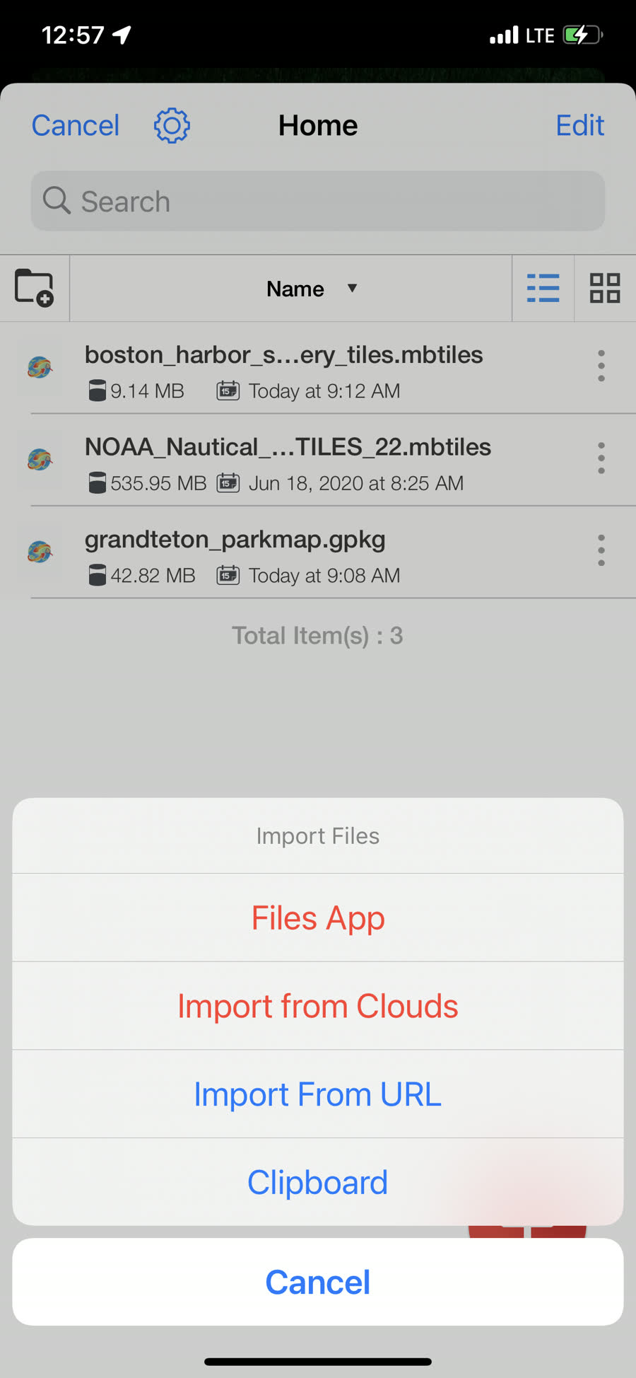 Home file list with MBTiles and GeoPackage imports