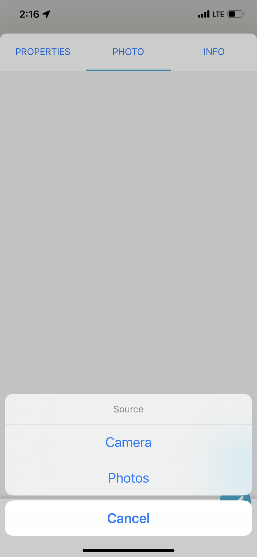 Photo tab with camera or photos source