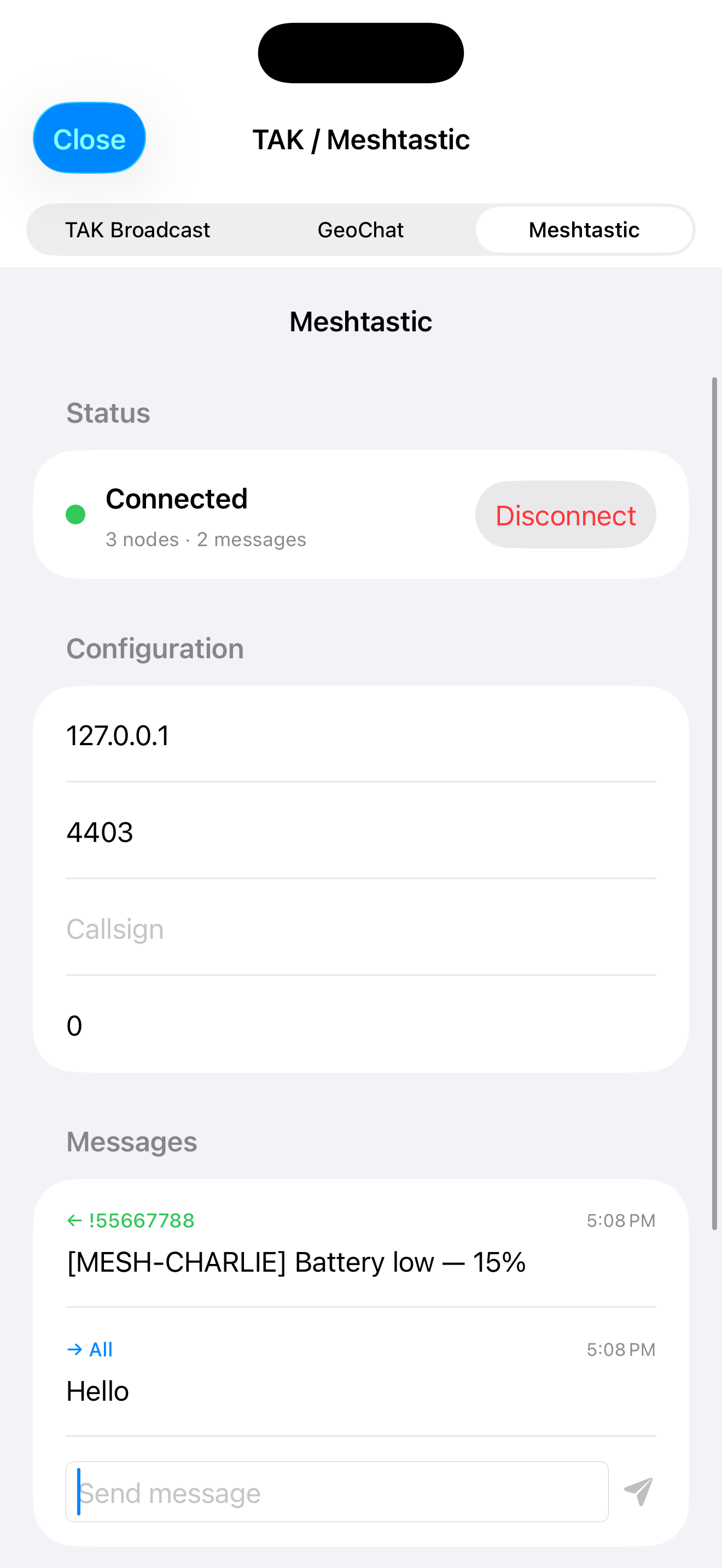Meshtastic connected with node count