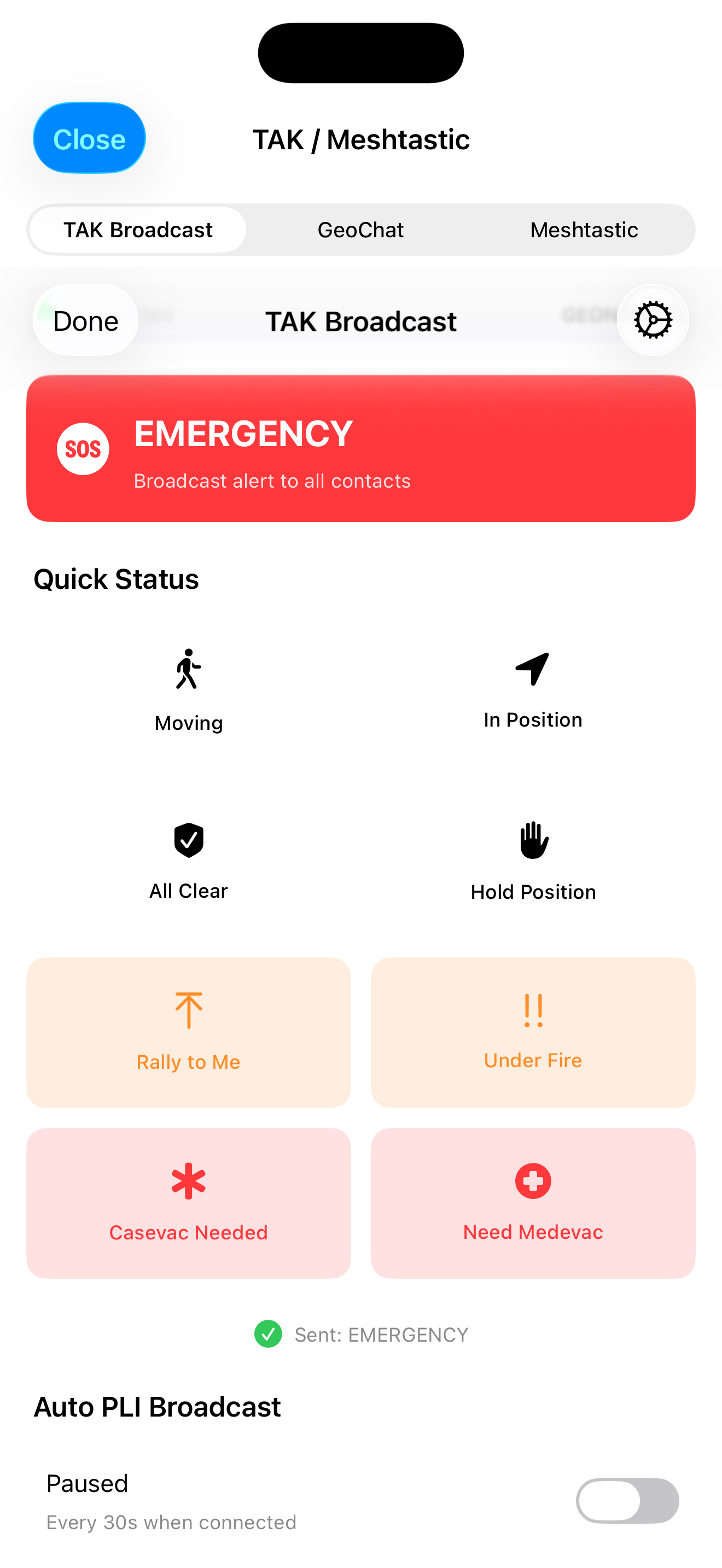 TAK Broadcast emergency sent