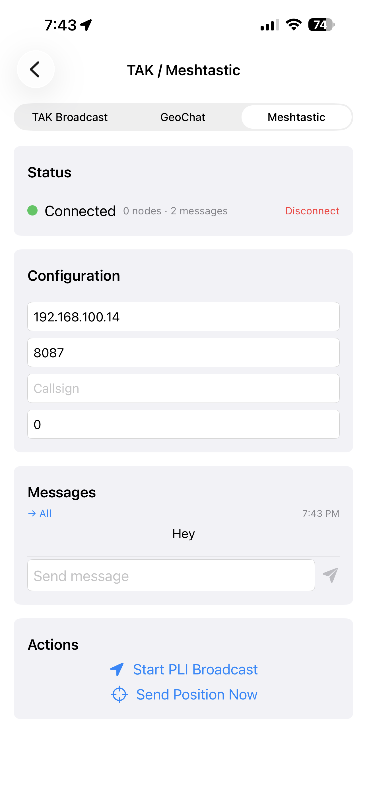 Meshtastic connected with messages